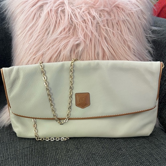 Celine Handbags - Celine Cream and Tan Clutch with Gold Chain